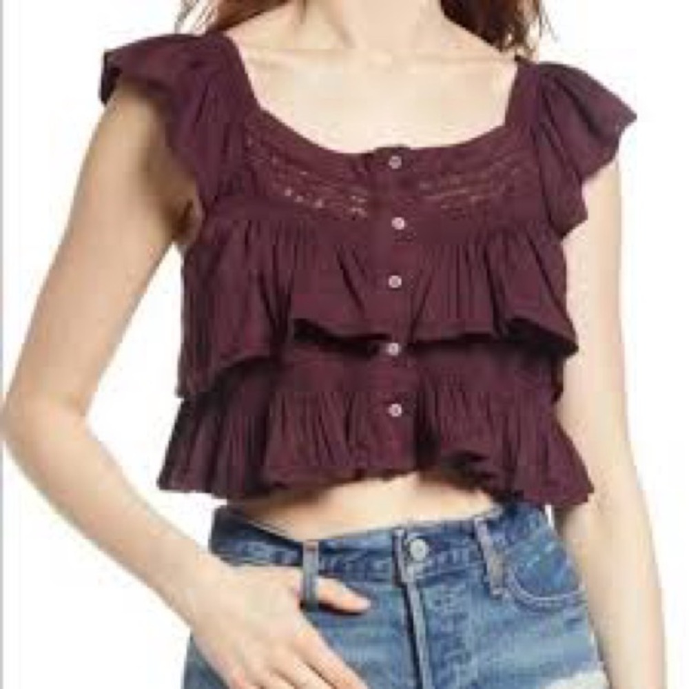Free People Deep Purple Ruffled Blouse